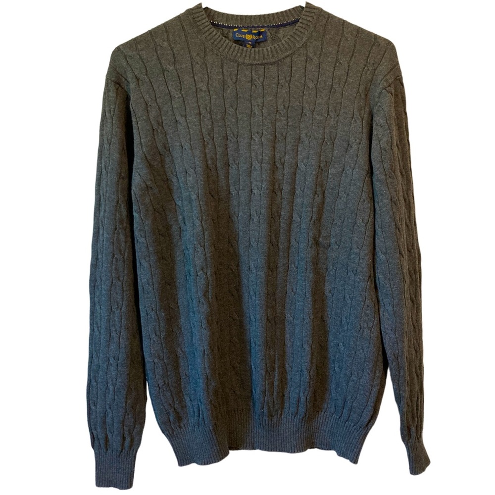 Club Room Ribbed Crewneck Sweater Pullover Eclectic Grandpa Basic Warm Gray Med
